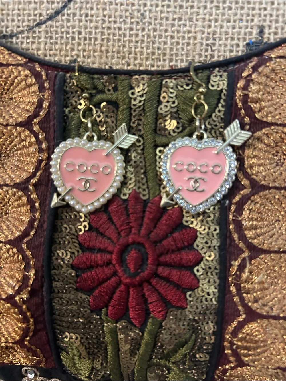 Carrie Fairy Designs Repurposed Pink Charm Earrings Designer Inspired